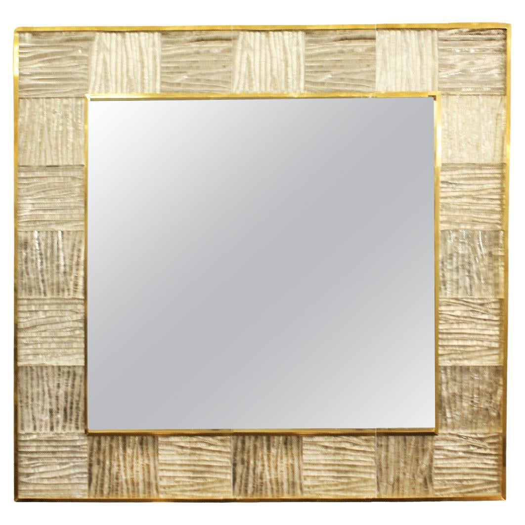 Artisan Murano Glass Tile and Brass Framed Mirror