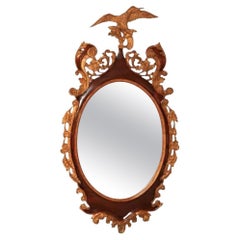 Antique Chippendale Style Mahogany and Giltwood Mallard Duck Oval Wall Mirror