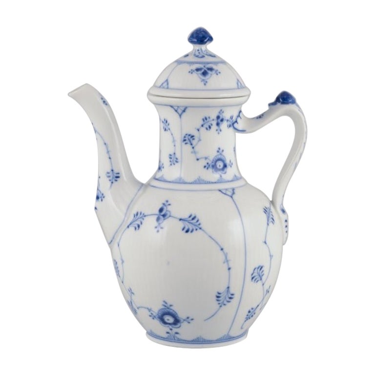Cafetera Royal Copenhagen Azul Acanalada Lisa pintada a mano.