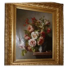 French School Oil on Canvas Flower on Imari Vase, 19th Century