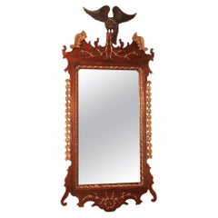 Antiguo Espejo de Pared Estilo Chippendale de Caoba y Giltwood Ave Fénix Grande