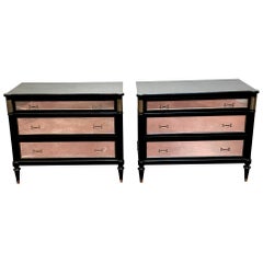 Pair of Maison Jansen Black & Mirrored Chests/Commodes