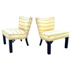 Rare Pair of Custom Paul Laszlo Slipper Chairs in Maria Kipp Upholstery