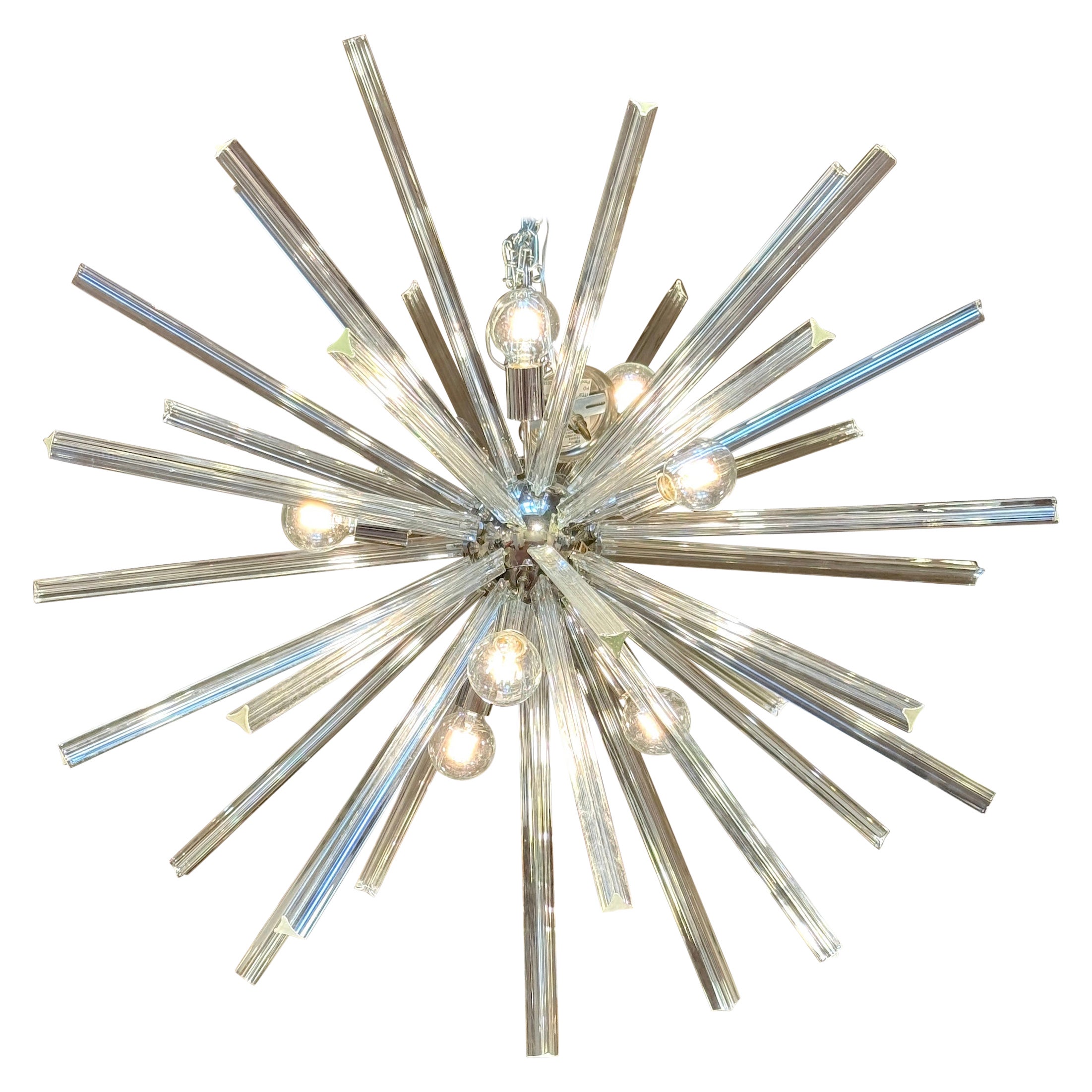 Monumental 52" Italian Venini Murano Glass Sputnik 8 Light Chandelier For Sale
