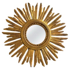 Schöner Petite Starburst Sunburst Vergoldeter Holzspiegel, Deutschland ca. 1950er Jahre
