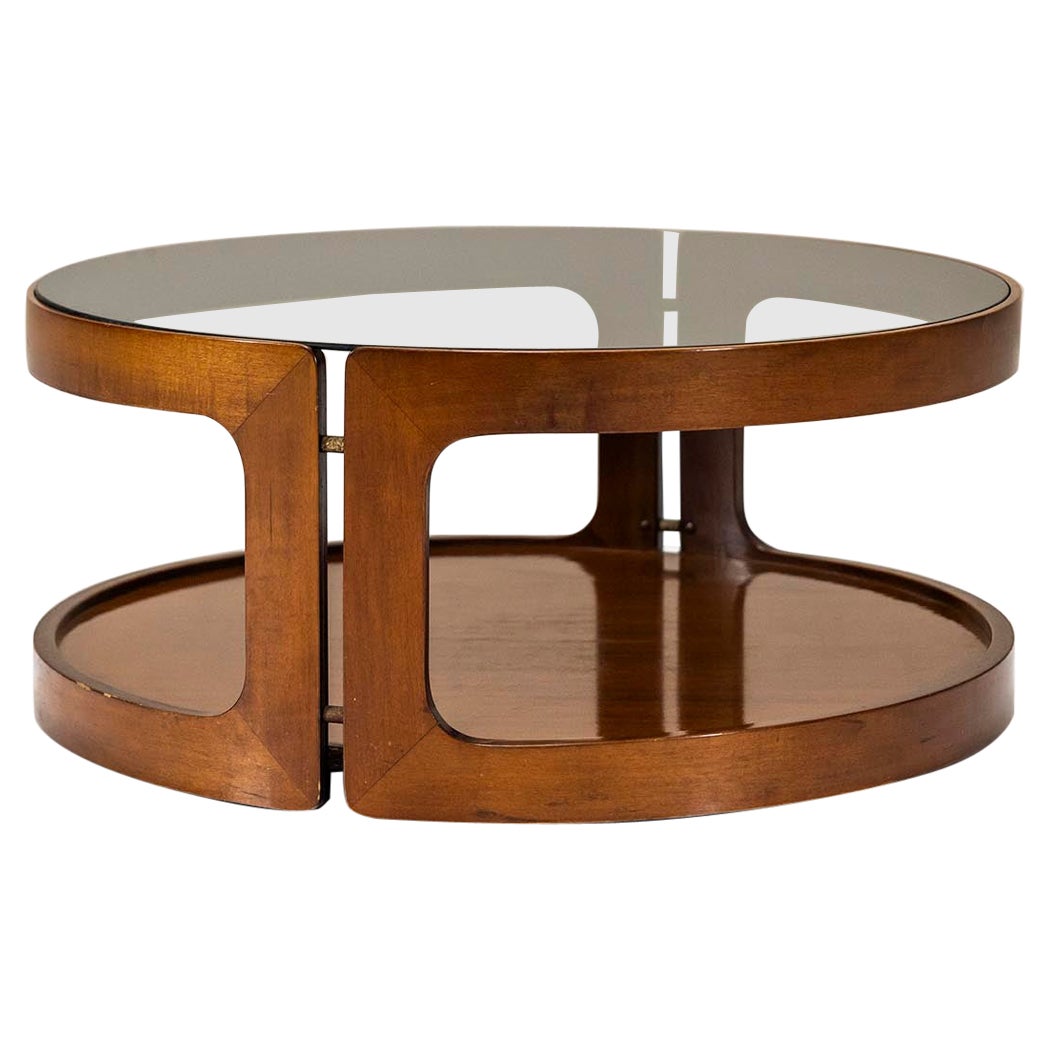 Vintage Round Coffee Table in Teak and Glass, Italy 1960s For Sale at