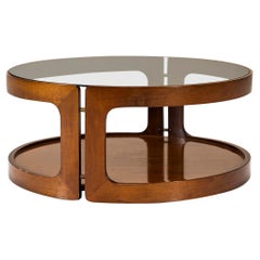 Vintage Round Coffee Table in Teak and Glass, Italy 1960s