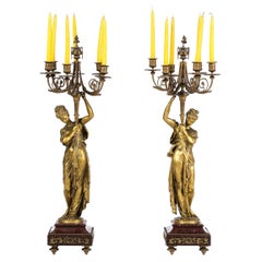 Albert Carrier-Belleuse Pair of French Five-Fire Candelabra, 19th Century