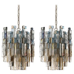 Paire de lustres en verre Kalmar Lighting Lights, verre ambré bleu Nickel, années 1970