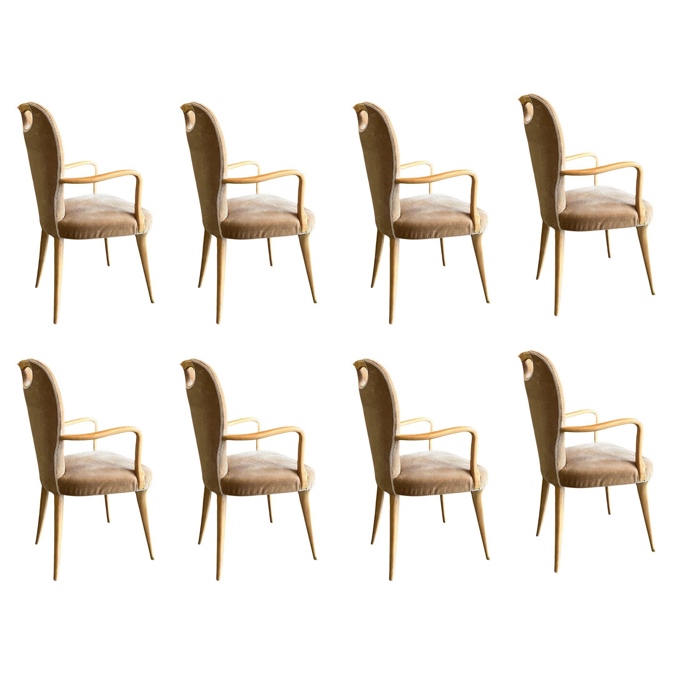 8 wood and fabric dining room chairs - Dassi Modern Furniture - 1960s For Sale
