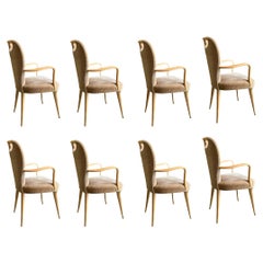 8 wood and fabric dining room chairs - Dassi Modern Furniture - 1960s