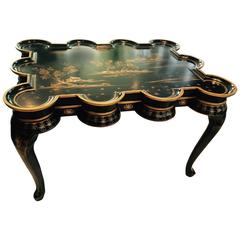 Unusual Japanned Chinoiserie Black and Gold Coffee Cocktail Table