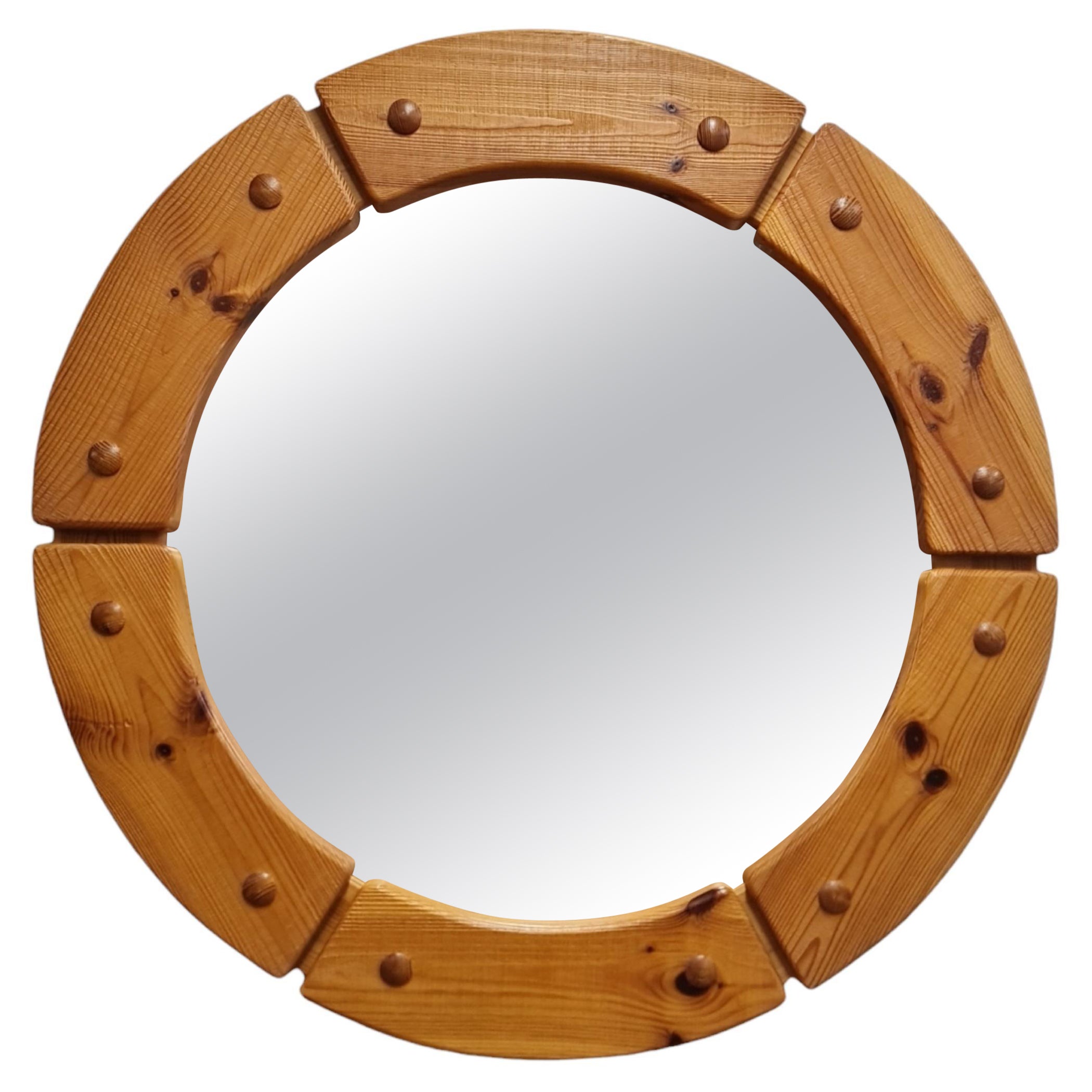 Miroir rond de Christian Langeström pour Fröseke, pin, Suède, années 1970 en vente