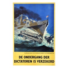Affiche vintage originale de la Seconde Guerre mondiale « The Downfall Of The Dictators Is Assured Submarine »