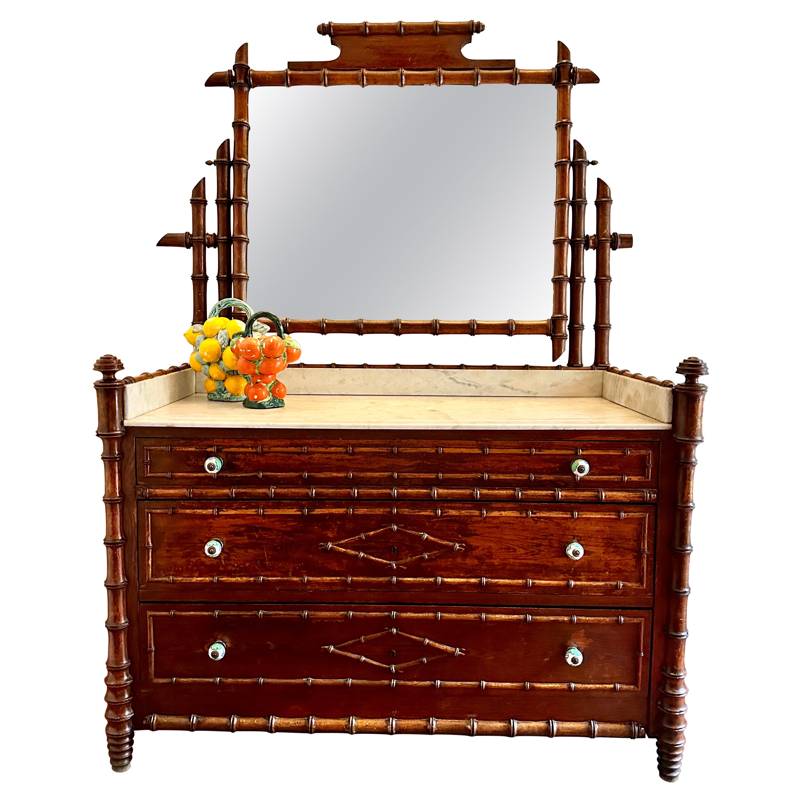 C19th French Faux Bamboo & Marble Dresser For Sale