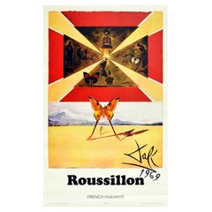 Affiche vintage d'origine Rousssillon, Dali pour la SNCF Railways Butterfly Design