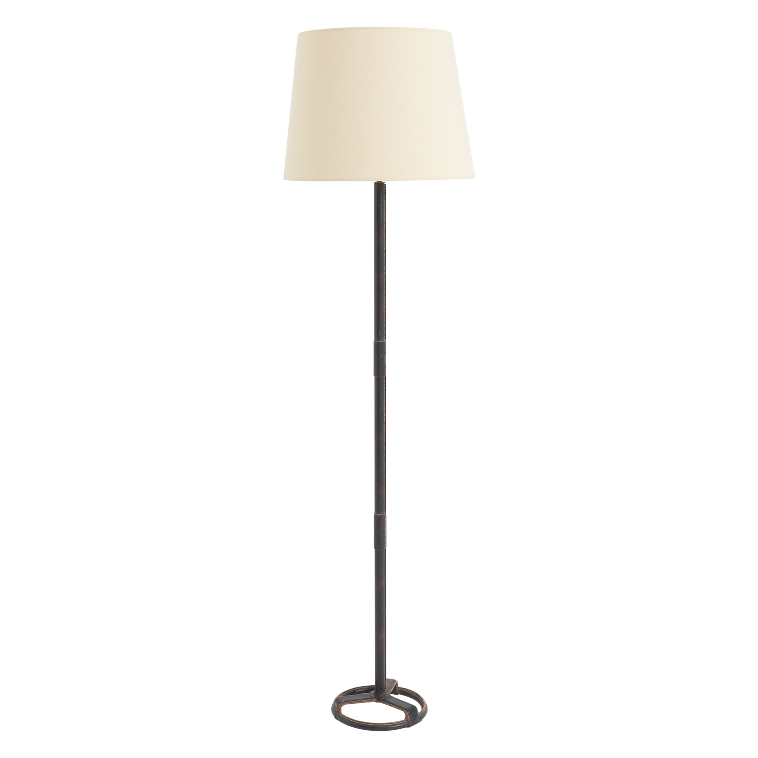 Dark Brown Leather Floor Lamp by Jacques Adnet