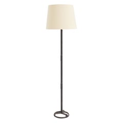 Dark Brown Leather Floor Lamp by Jacques Adnet
