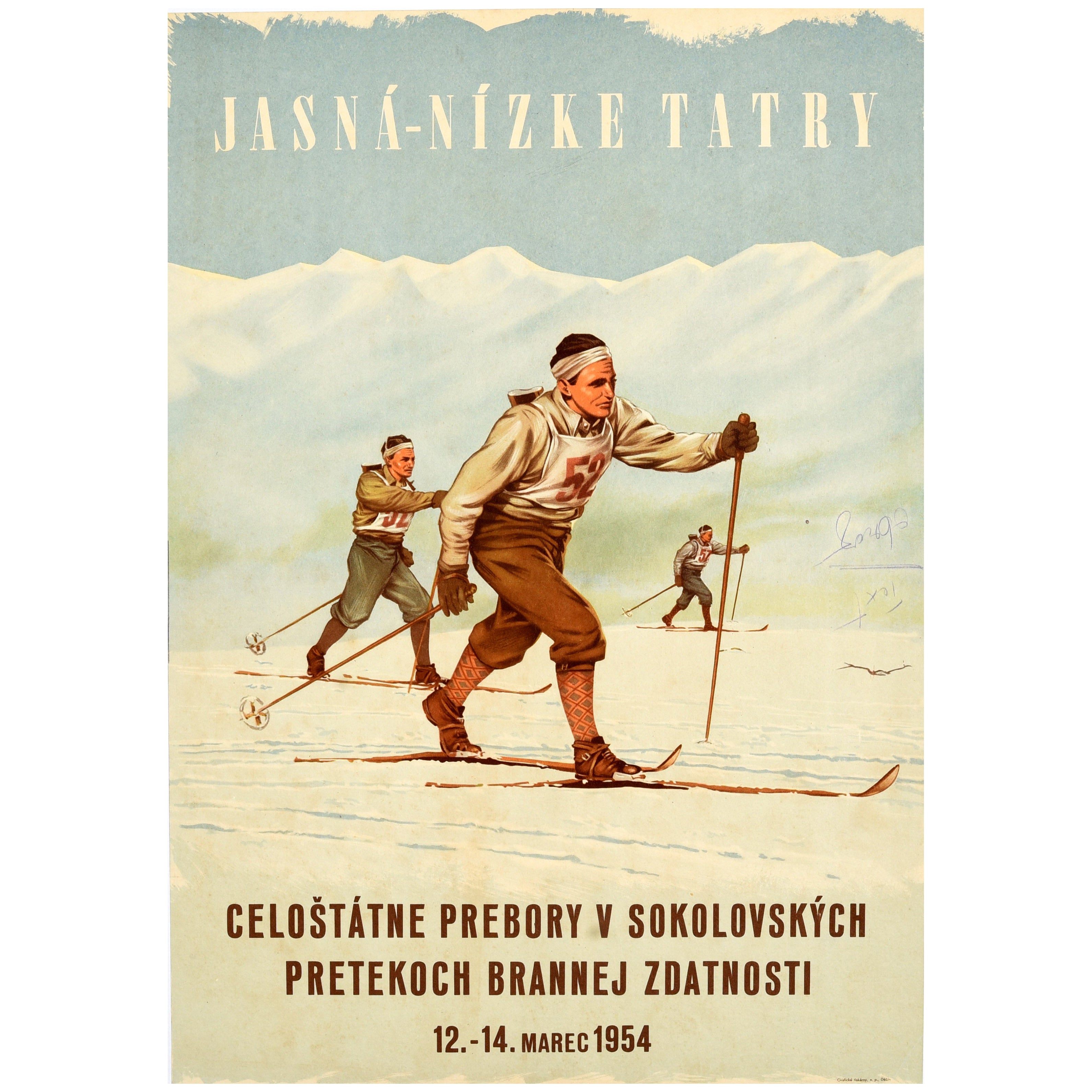Poster originale d'epoca sugli sport invernali Jasna Tatry Bassi Tatra Sci di fondo in vendita