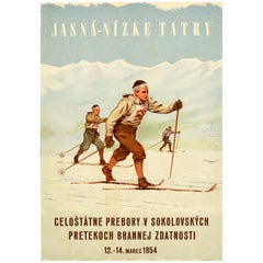 Original Vintage Winter Sport Poster Jasna Tatry Low Tatras Cross Country Skiing