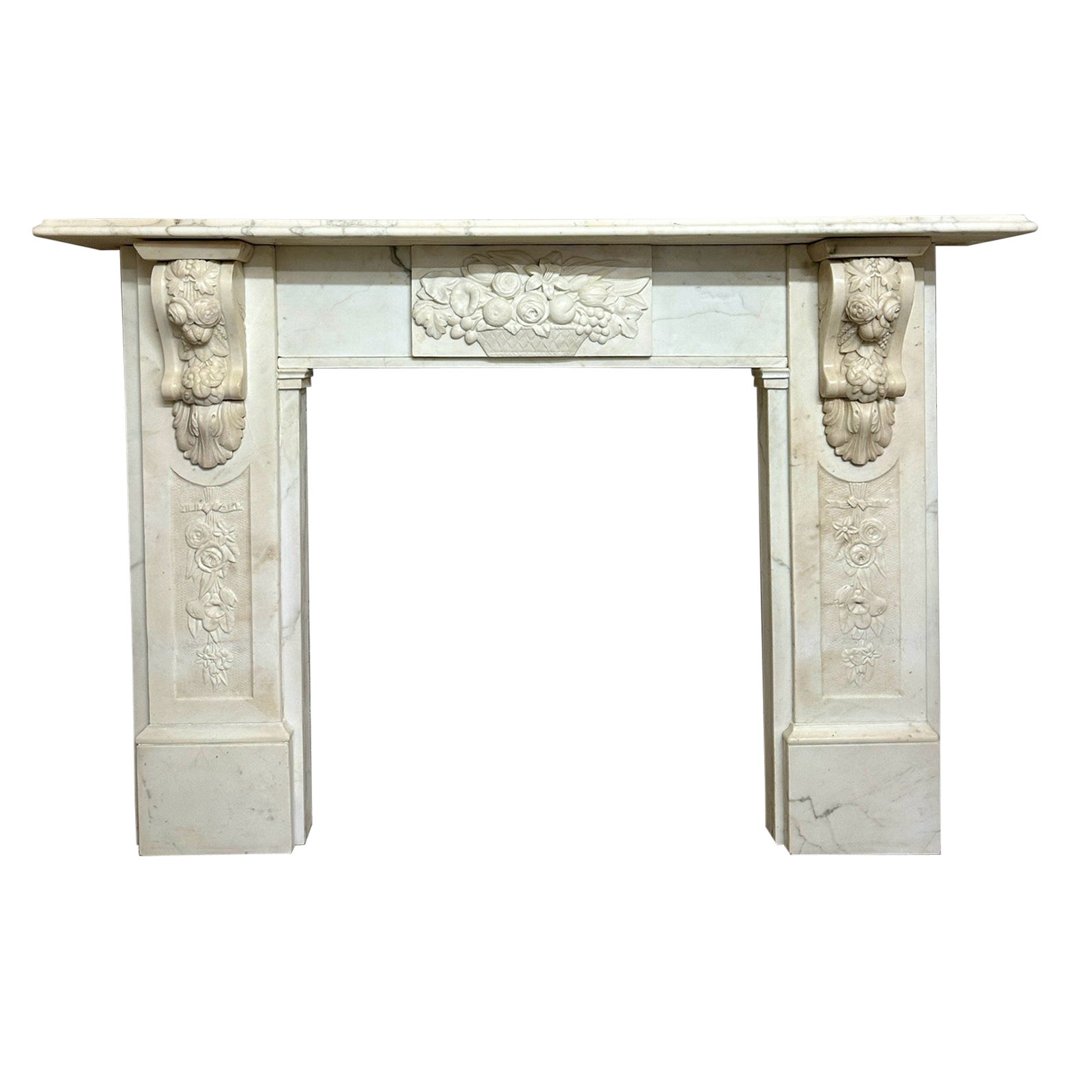 Gran repisa de chimenea antigua inglesa victoriana tallada estatuaria de mármol blanco