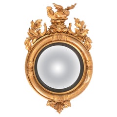 Antique Georgian Convex Giltwood Bullseye Mirror with a Dragon