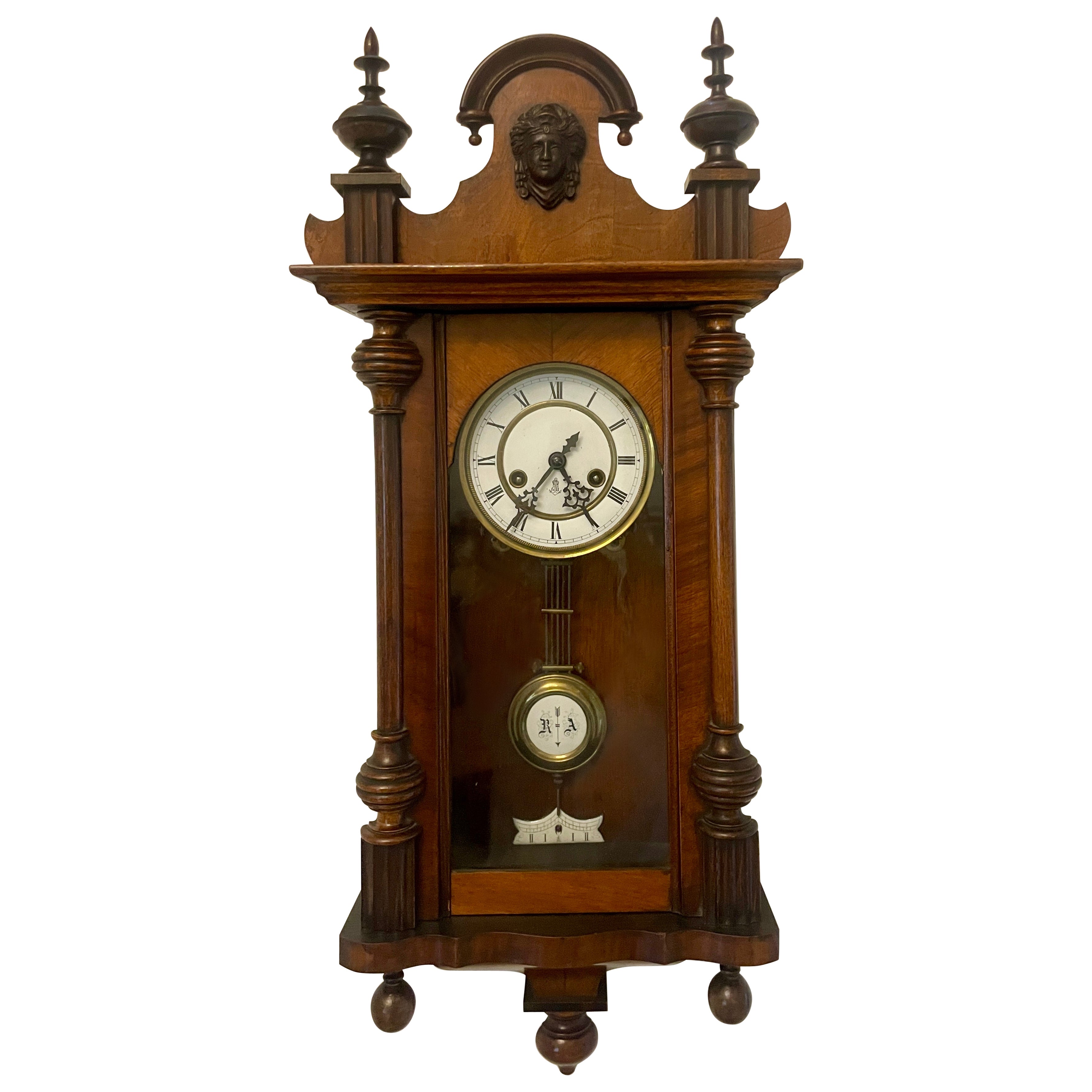 Magnífico Reloj de Pared de Viena Victoriano Antiguo de Nogal de Gustav Becker en venta