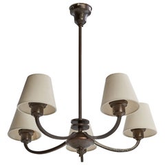Swedish Designer, Chandelier, Copper, Metal, Fabric, Sweden, 1930s