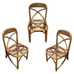 Chaises d'appoint en rotin du milieu du siècle restaurées avec dossier en X