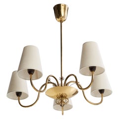 Arnold Wiigs Fabrikker, Chandelier, Brass, Fabric, Norway, 1950s