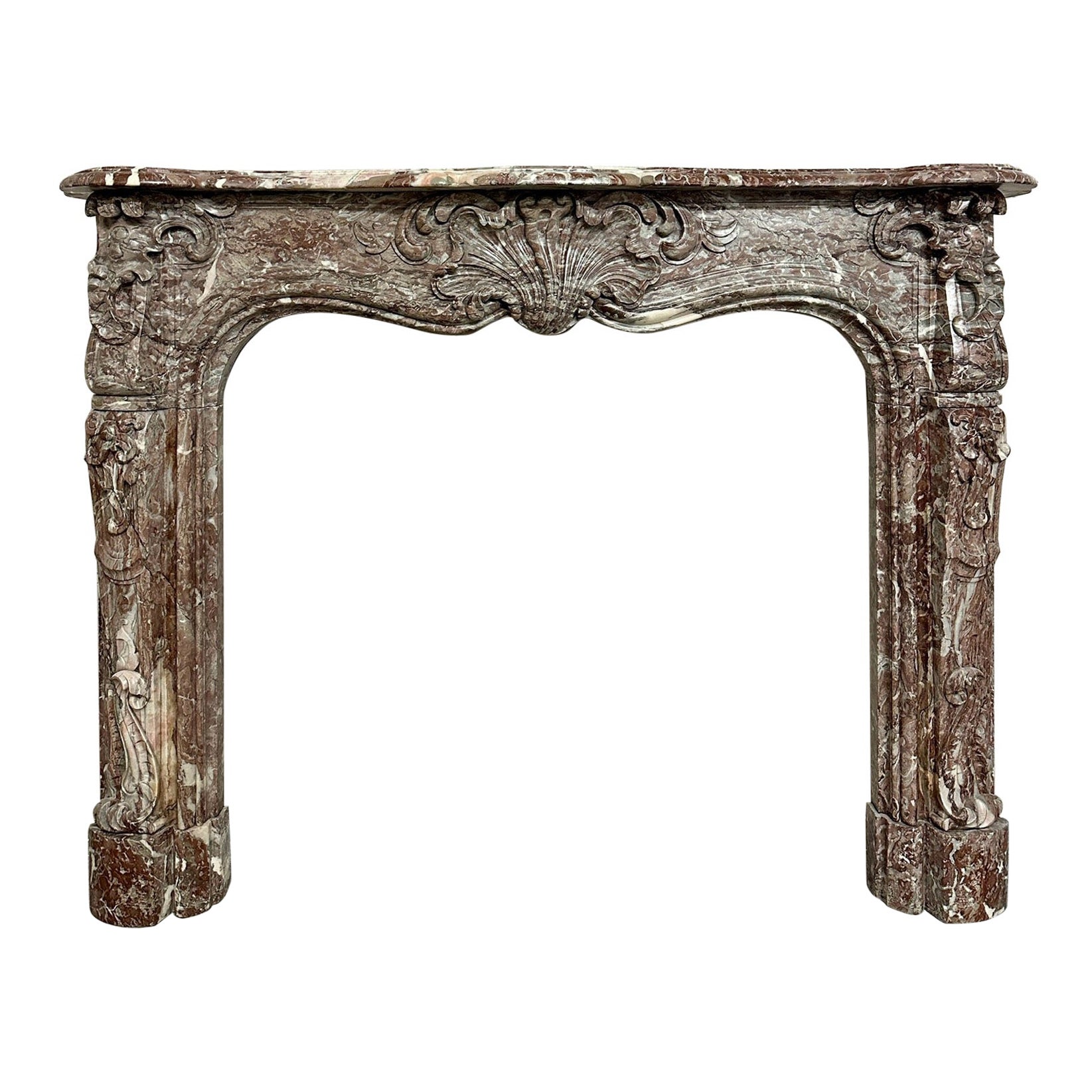 Grande cheminée française ancienne en marbre Louis XV