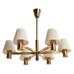 Lustre de créateur suédois, en laiton et tissu, Suède, années 1960