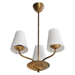 Finnish Designer, Chandelier, Brass, Fabric, Finland, 1940s