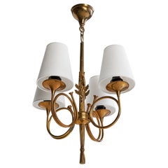 French Designer, Chandelier, Brass, Fabric, France, 1950s