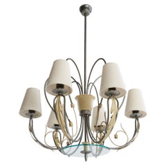 Lampadario di design italiano, nichel, metallo, vetro, tessuto, Italia, anni '30