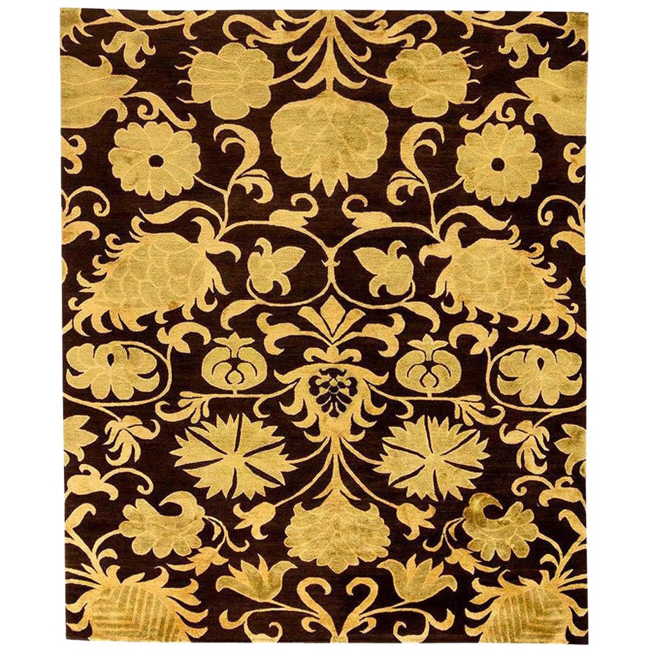Tapis en laine d'inspiration européenne doré et marron fait à la main par Doris Leslie Blau