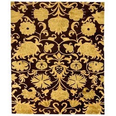 Tapis en laine d'inspiration européenne doré et marron fait à la main par Doris Leslie Blau