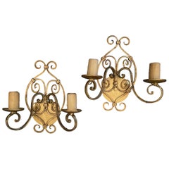 Wonderful Pair Gilt Wrought Iron Hand Forged Sconces