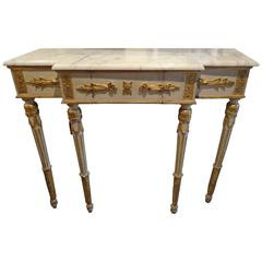 Elegant Cream and Gold French Console with Marble Top