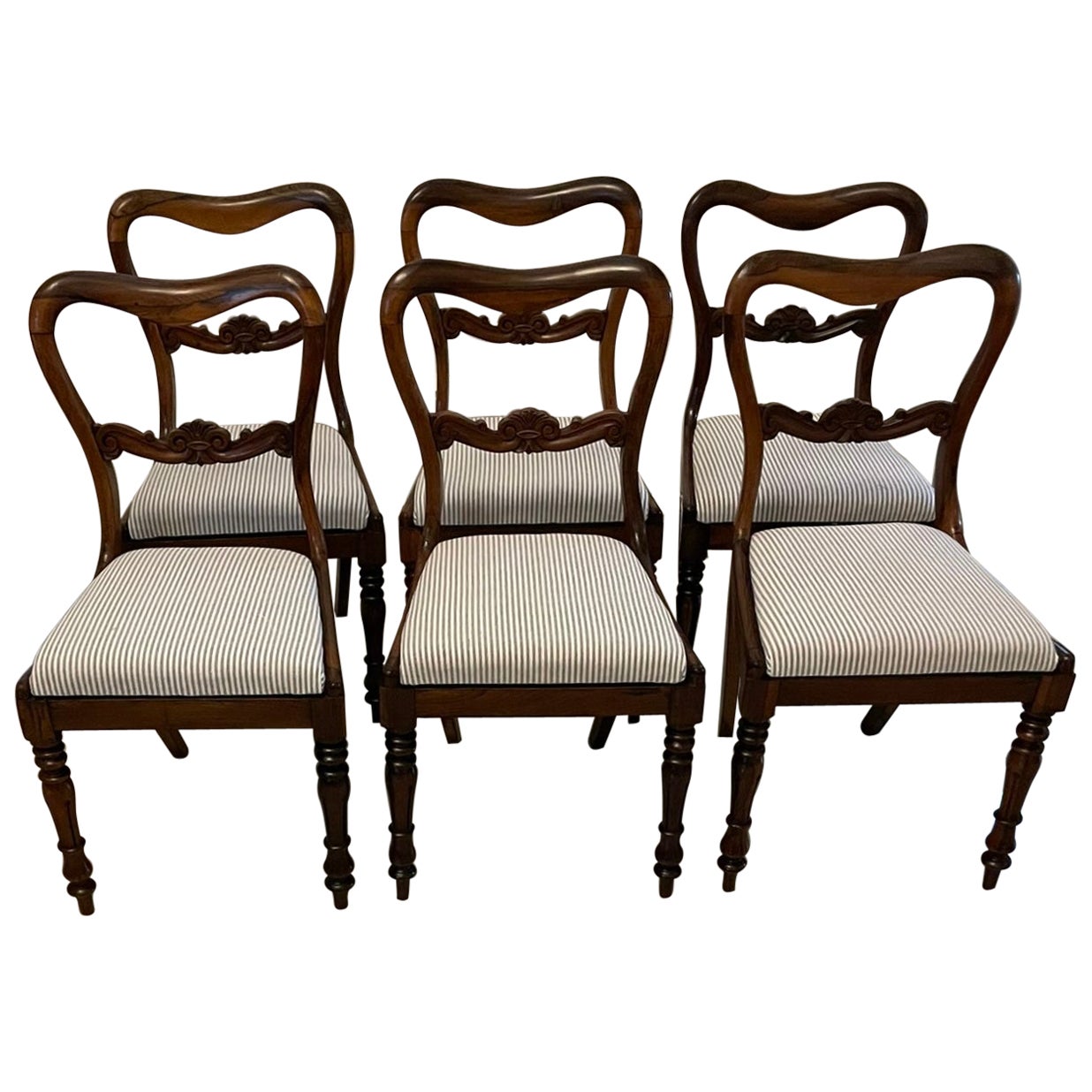 Juego de seis sillas de comedor antiguas de palisandro de calidad victoriana