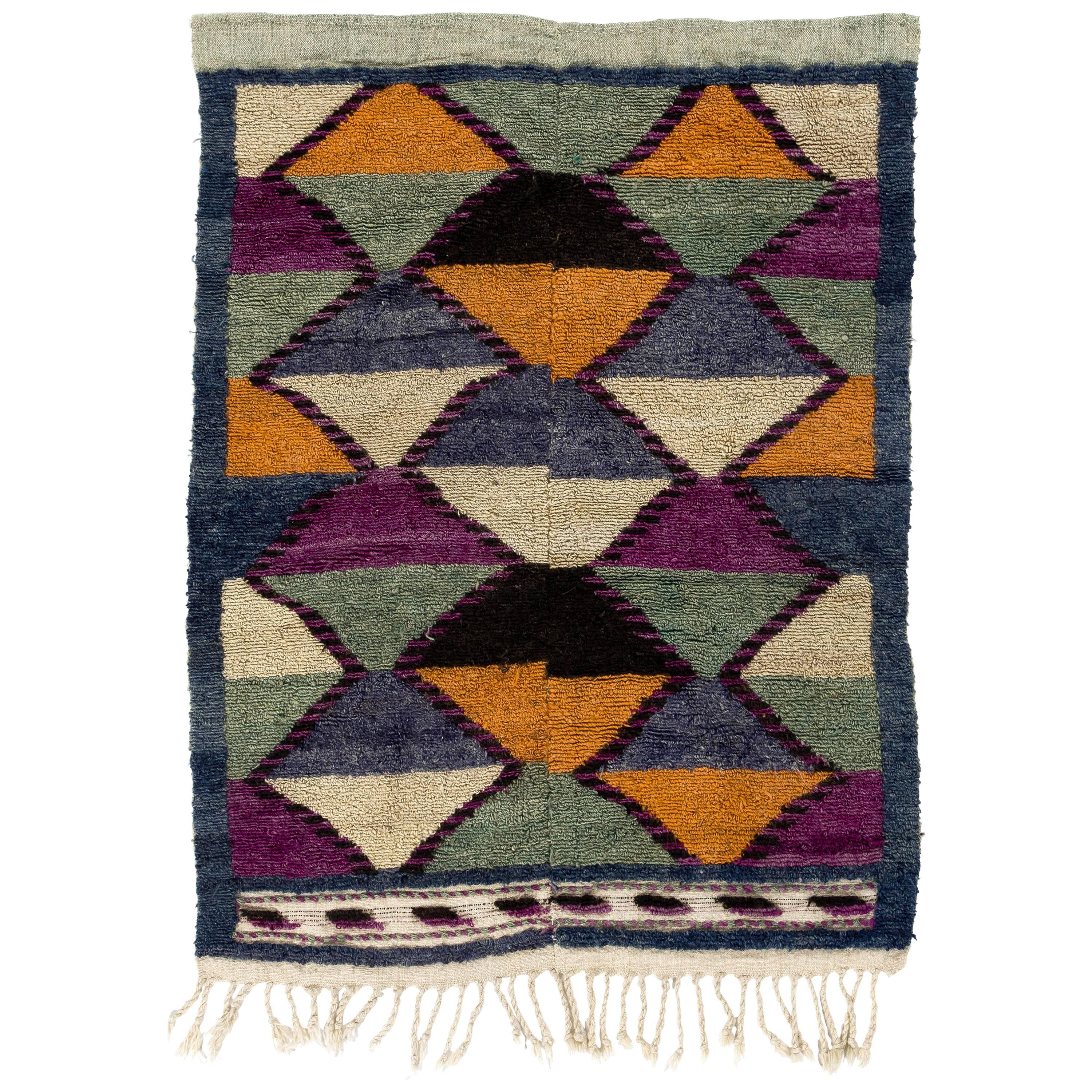 Mid-Century Modern Geometric Tulu Rug. One of a Kind. 100% Wool 