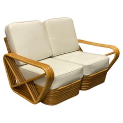Settee sectionnelle carrée Pretzel en rotin de style Frankl restaurée à quatre brins