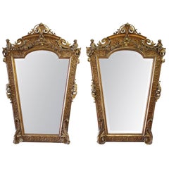 Rare French 19th Century Pair of Giltwood Cherub Mirrors