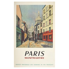 Affiche rétro originale de voyage en chemin de fer, Paris Montmartre Utrillo SNCF