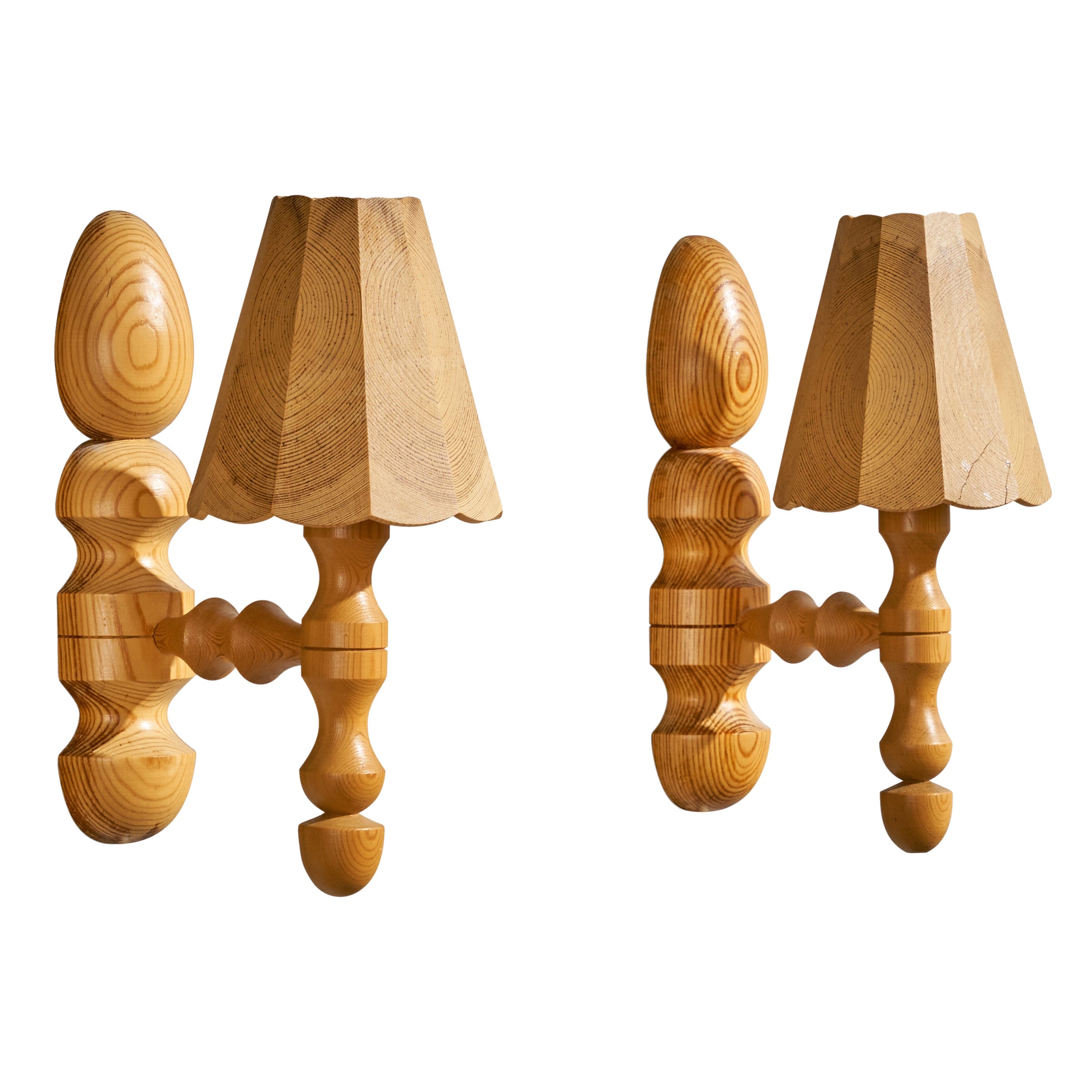 Designer suédois, lampes murales, pin, Suède, années 1970