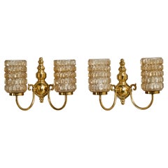 Swedish Designer, Wall Lights, Brass, Glass, Sweden, 1960s