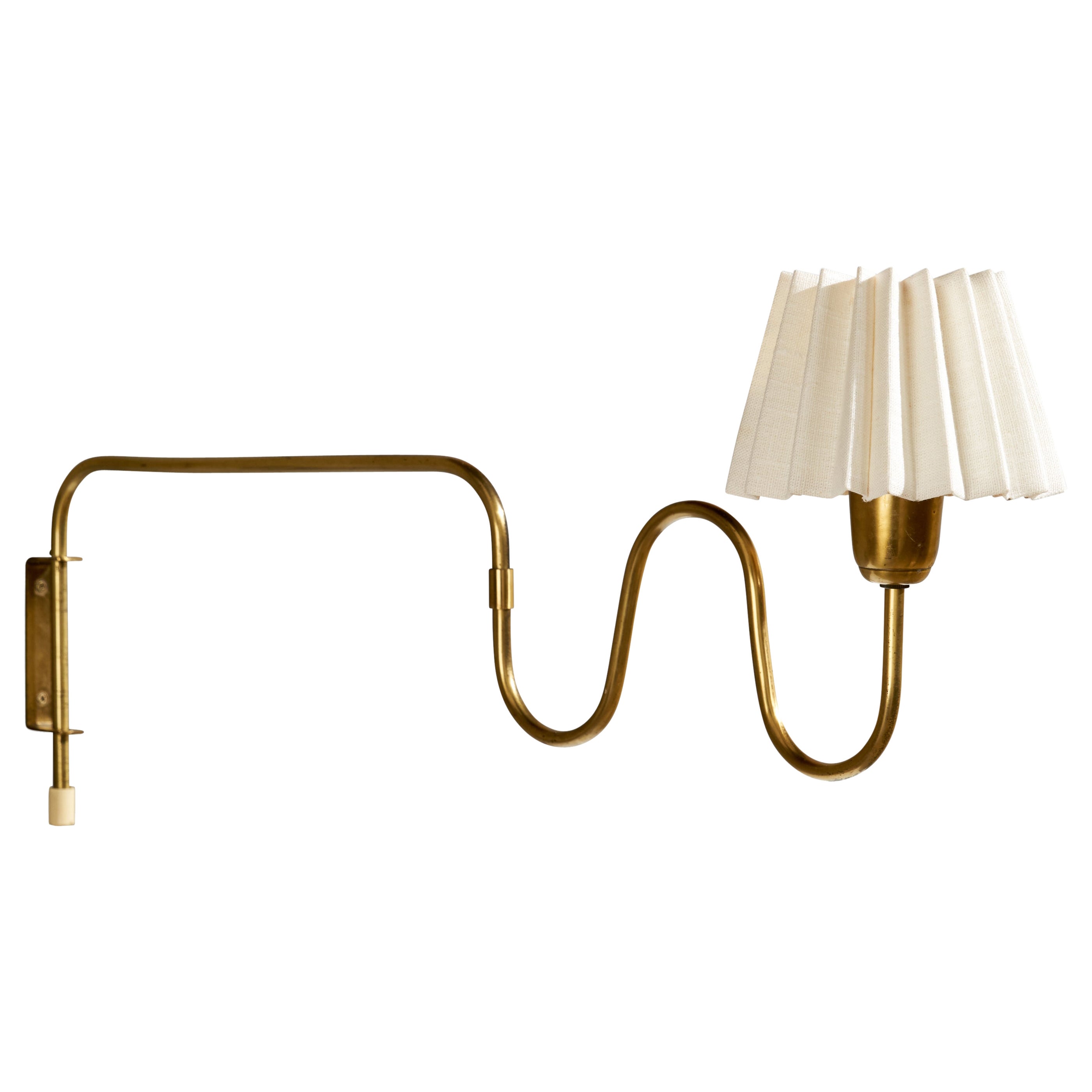 Swedish Designer, Wall Light, Brass, Fabric, Sweden, 1940s For Sale at ...