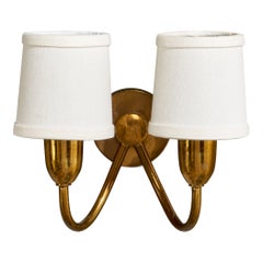 Schwedische Designerin, Wandleuchte, Messing, Stoff, Schweden, 1930er Jahre
