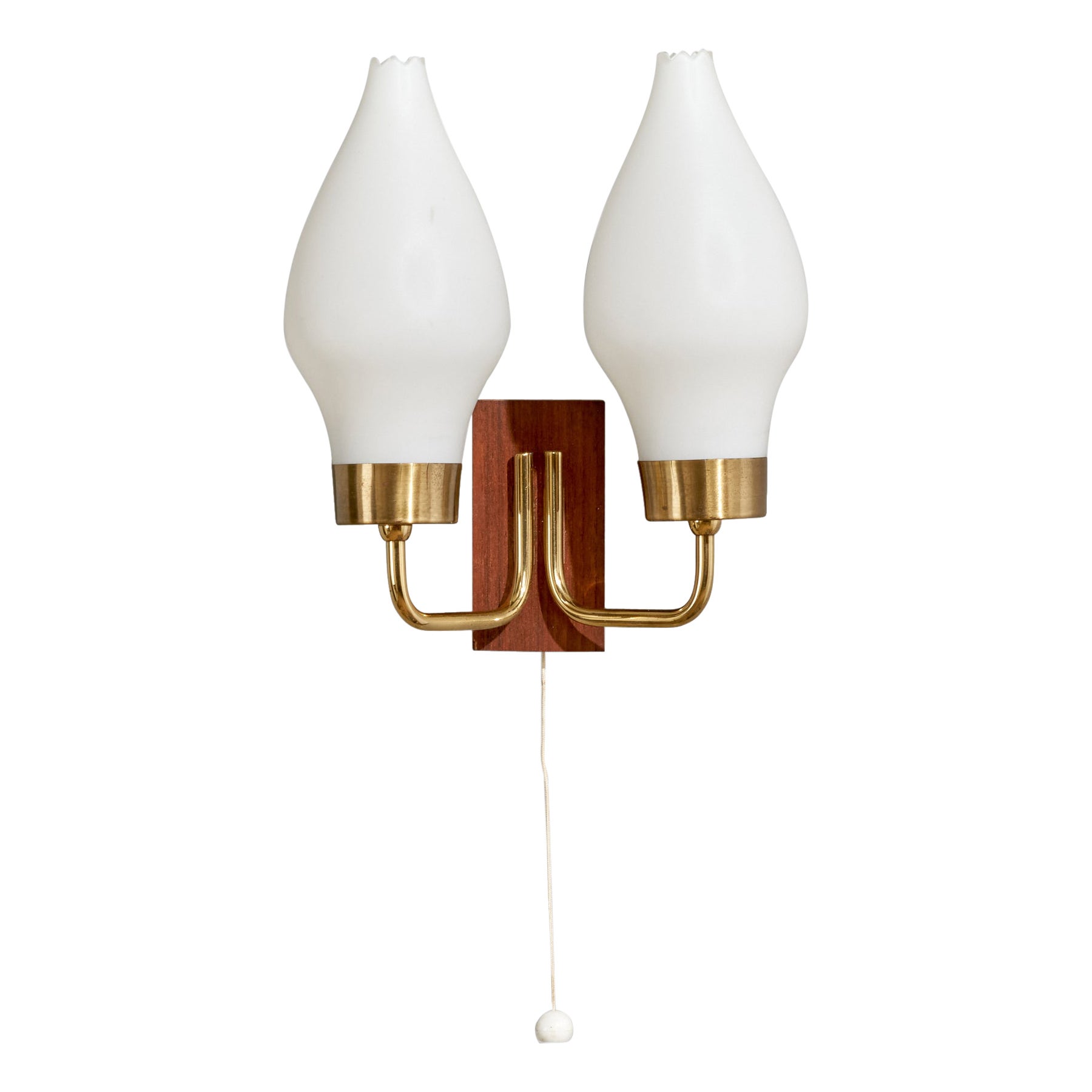 Swedish Designer, Wall Light, Brass, Teak, Glass, Sweden, 1950s