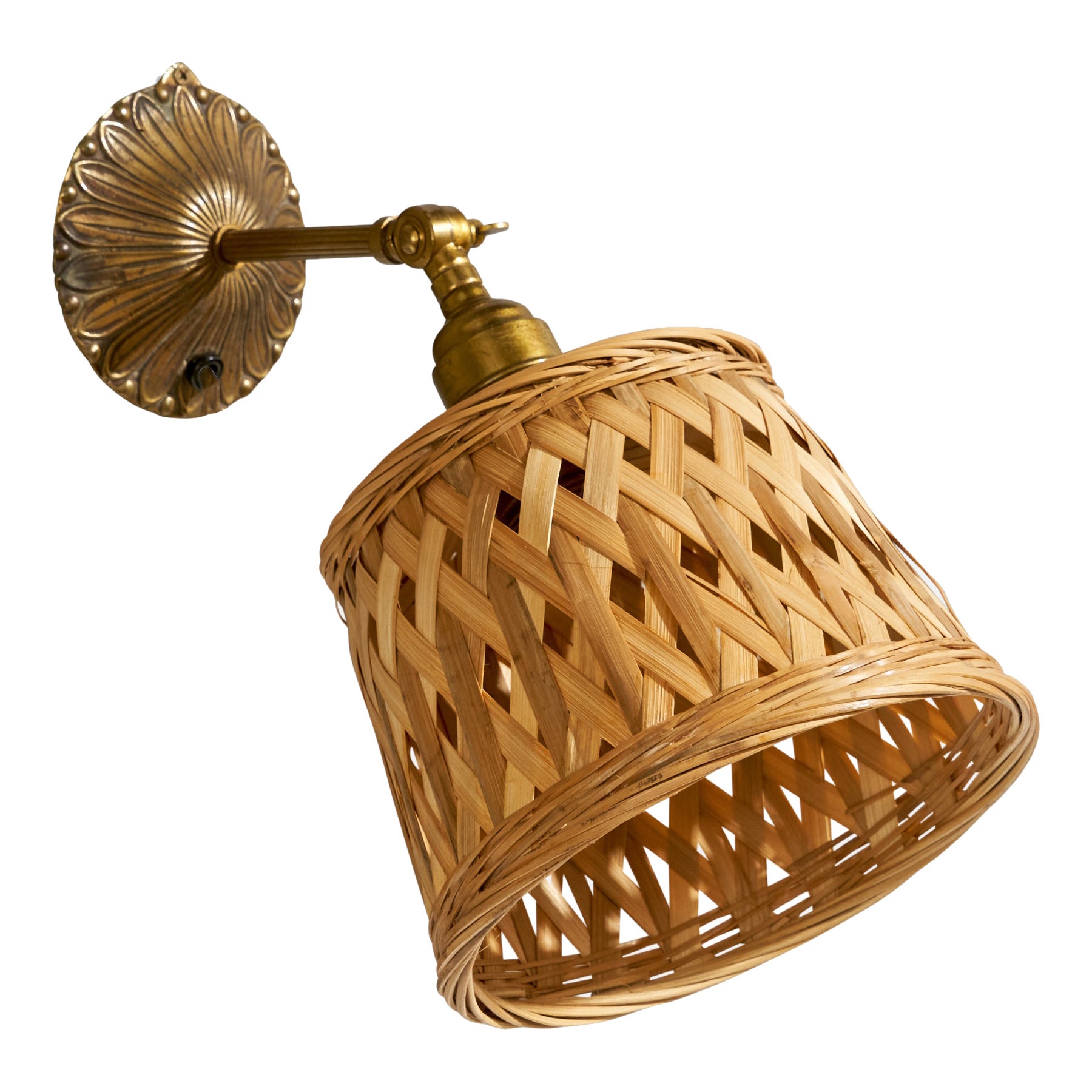 Swedish Designer, Wall Light, Brass, Rattan, Sweden, 1930s